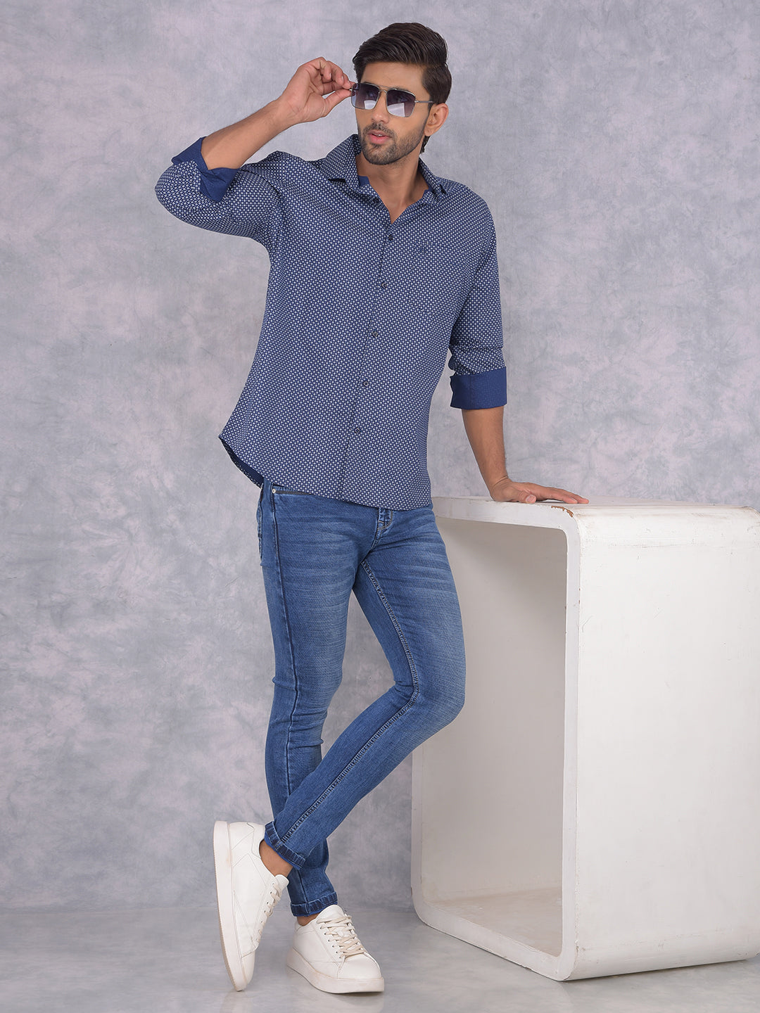 Blue Printed Shirt-Men Shirts-Crimsoune Club