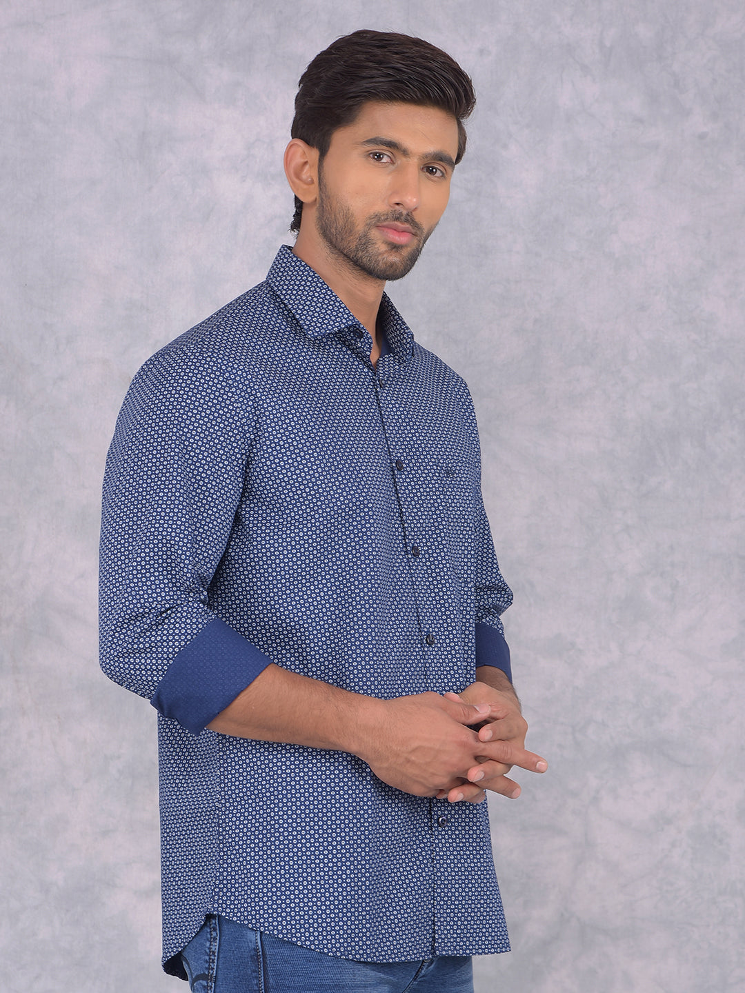 Blue Printed Shirt-Men Shirts-Crimsoune Club