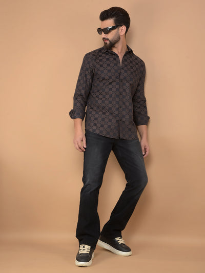 Brown Printed 100% Cotton Shirt-Men Shirts-Crimsoune Club