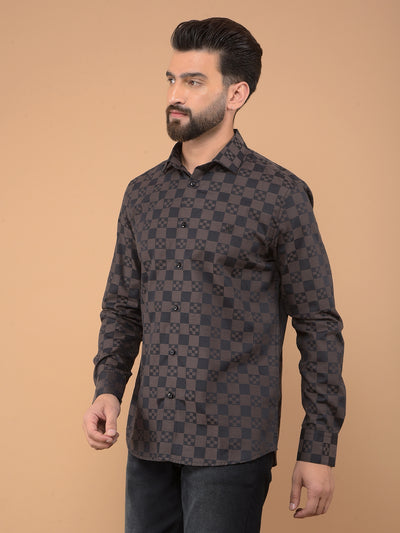 Brown Printed 100% Cotton Shirt-Men Shirts-Crimsoune Club