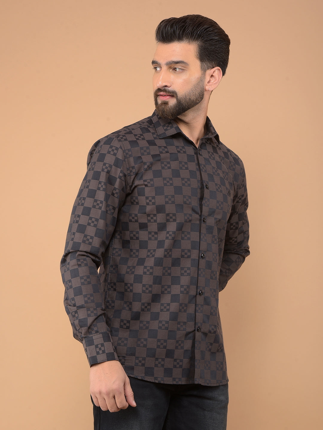 Brown Printed 100% Cotton Shirt-Men Shirts-Crimsoune Club