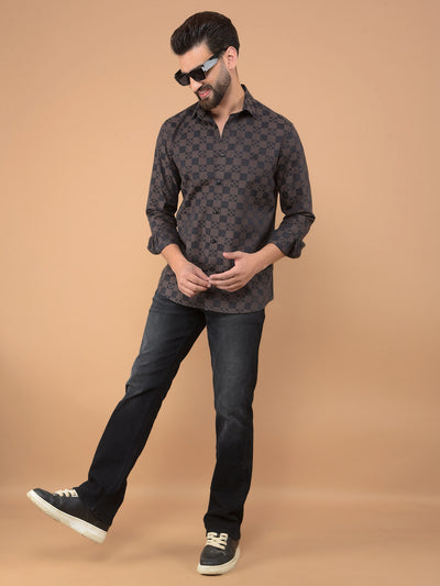 Brown Printed 100% Cotton Shirt-Men Shirts-Crimsoune Club