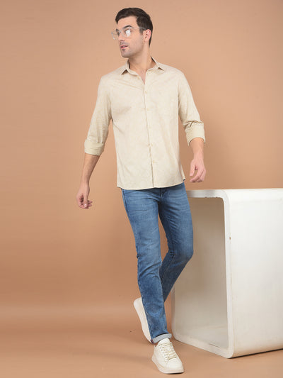 Beige Printed Shirt-Men Shirts-Crimsoune Club