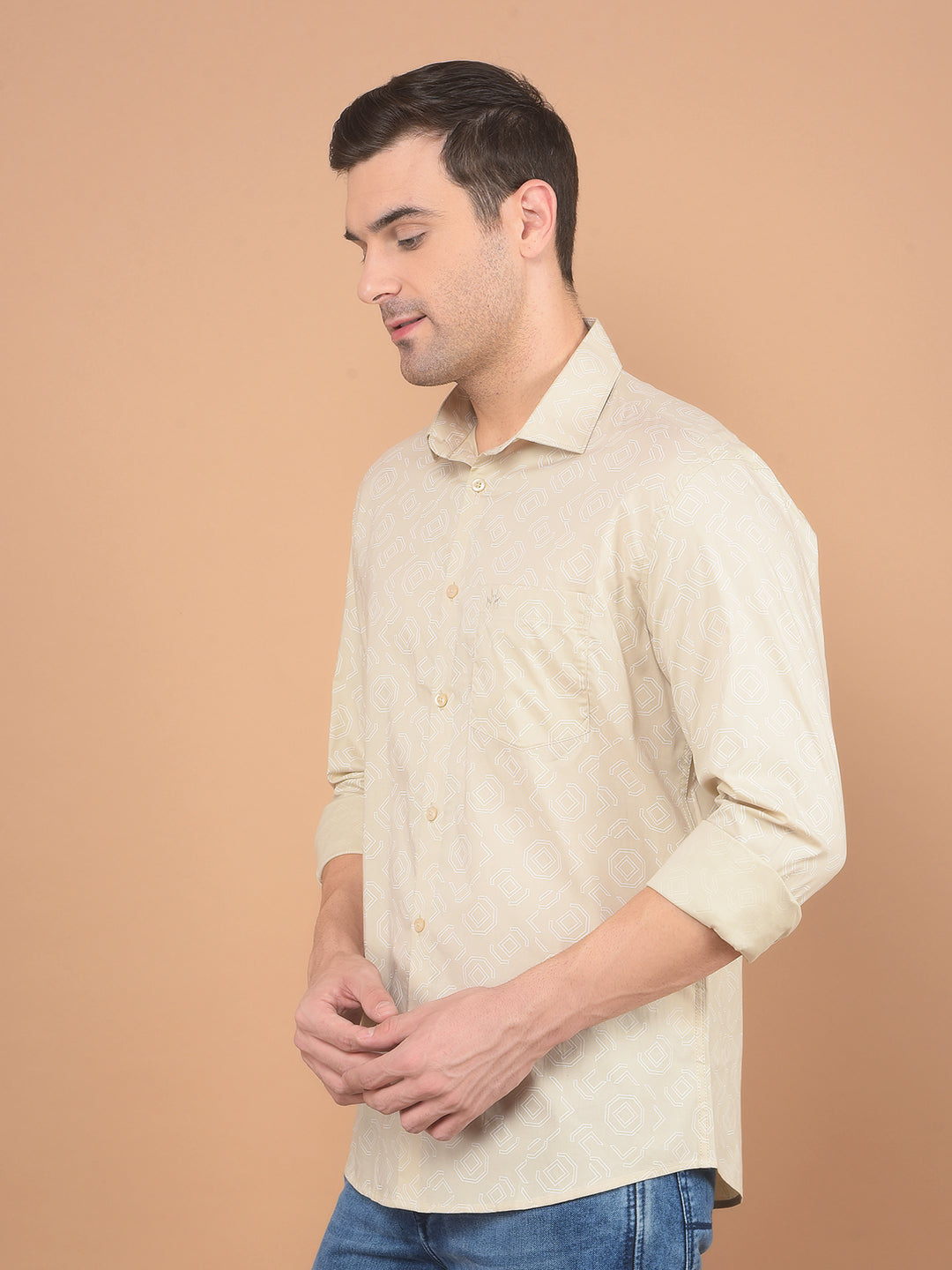 Beige Printed Shirt-Men Shirts-Crimsoune Club