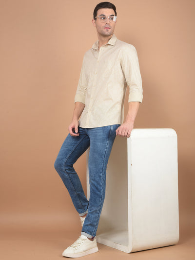 Beige Printed Shirt-Men Shirts-Crimsoune Club