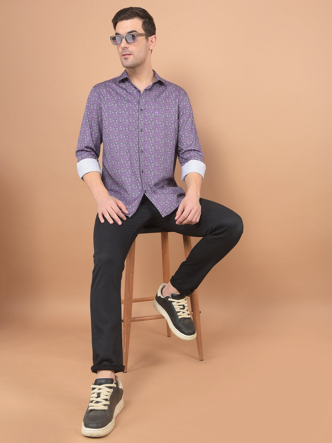 Purple Printed 100% Cotton Shirt-Men Shirts-Crimsoune Club