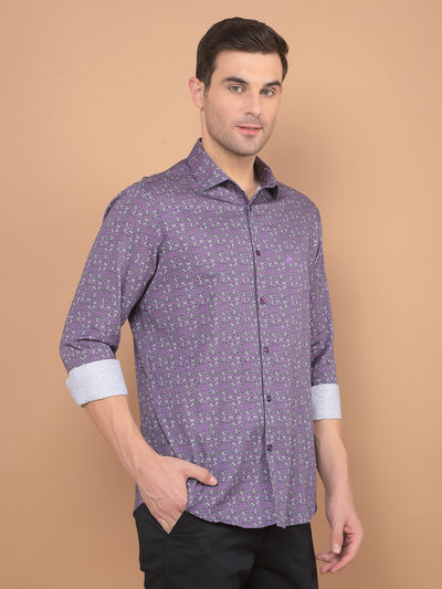 Purple Printed 100% Cotton Shirt-Men Shirts-Crimsoune Club