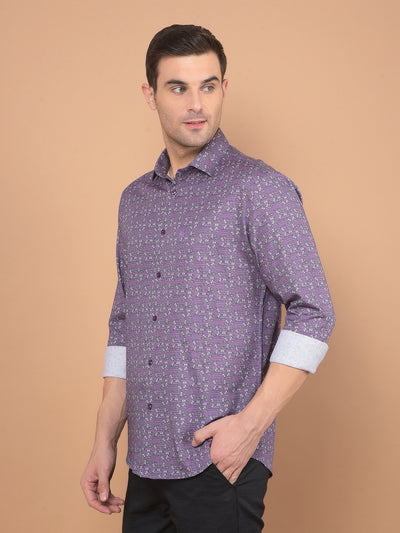 Purple Printed 100% Cotton Shirt-Men Shirts-Crimsoune Club