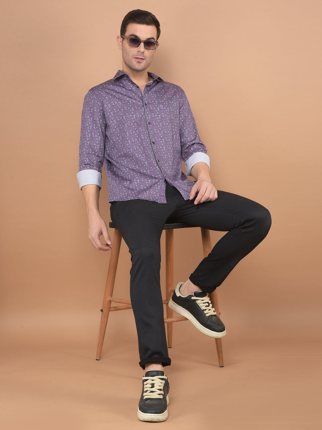 Purple Printed 100% Cotton Shirt-Men Shirts-Crimsoune Club