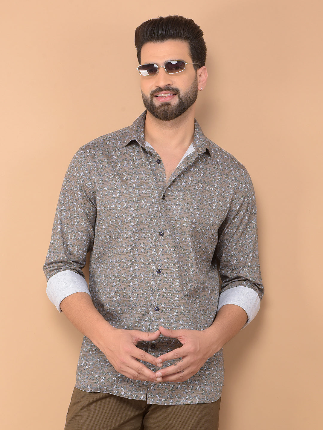 Brown Printed 100% Cotton Shirt-Men Shirts-Crimsoune Club