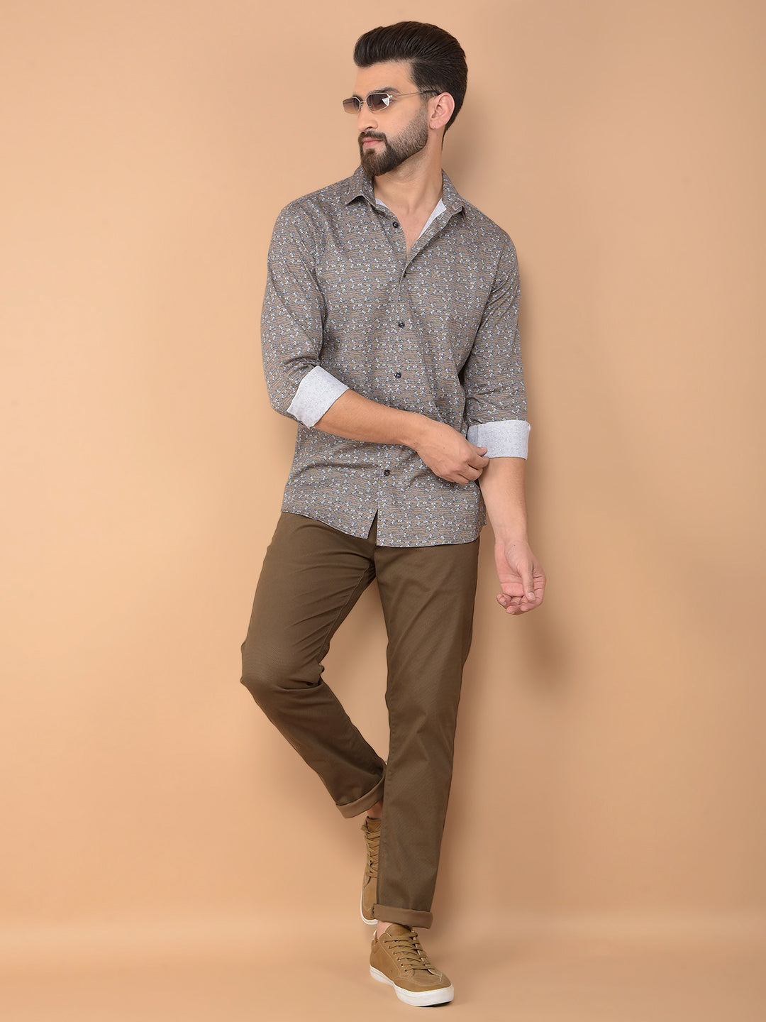 Brown Printed 100% Cotton Shirt-Men Shirts-Crimsoune Club