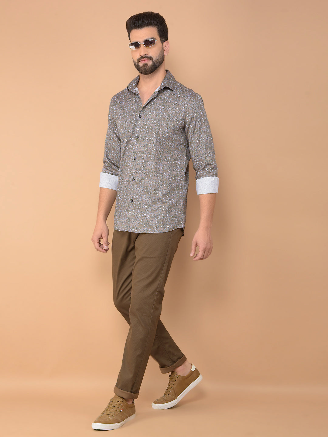 Brown Printed 100% Cotton Shirt-Men Shirts-Crimsoune Club