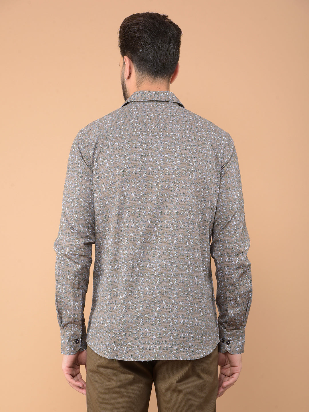 Brown Printed 100% Cotton Shirt-Men Shirts-Crimsoune Club