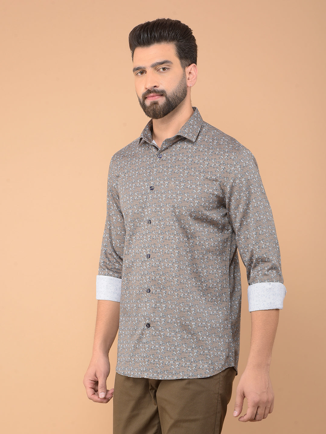 Brown Printed 100% Cotton Shirt-Men Shirts-Crimsoune Club