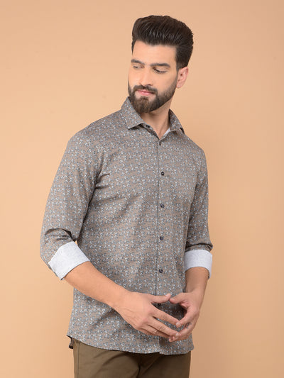 Brown Printed 100% Cotton Shirt-Men Shirts-Crimsoune Club