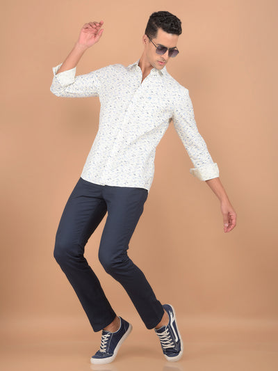 White Printed 100% Cotton Shirt-Men Shirts-Crimsoune Club