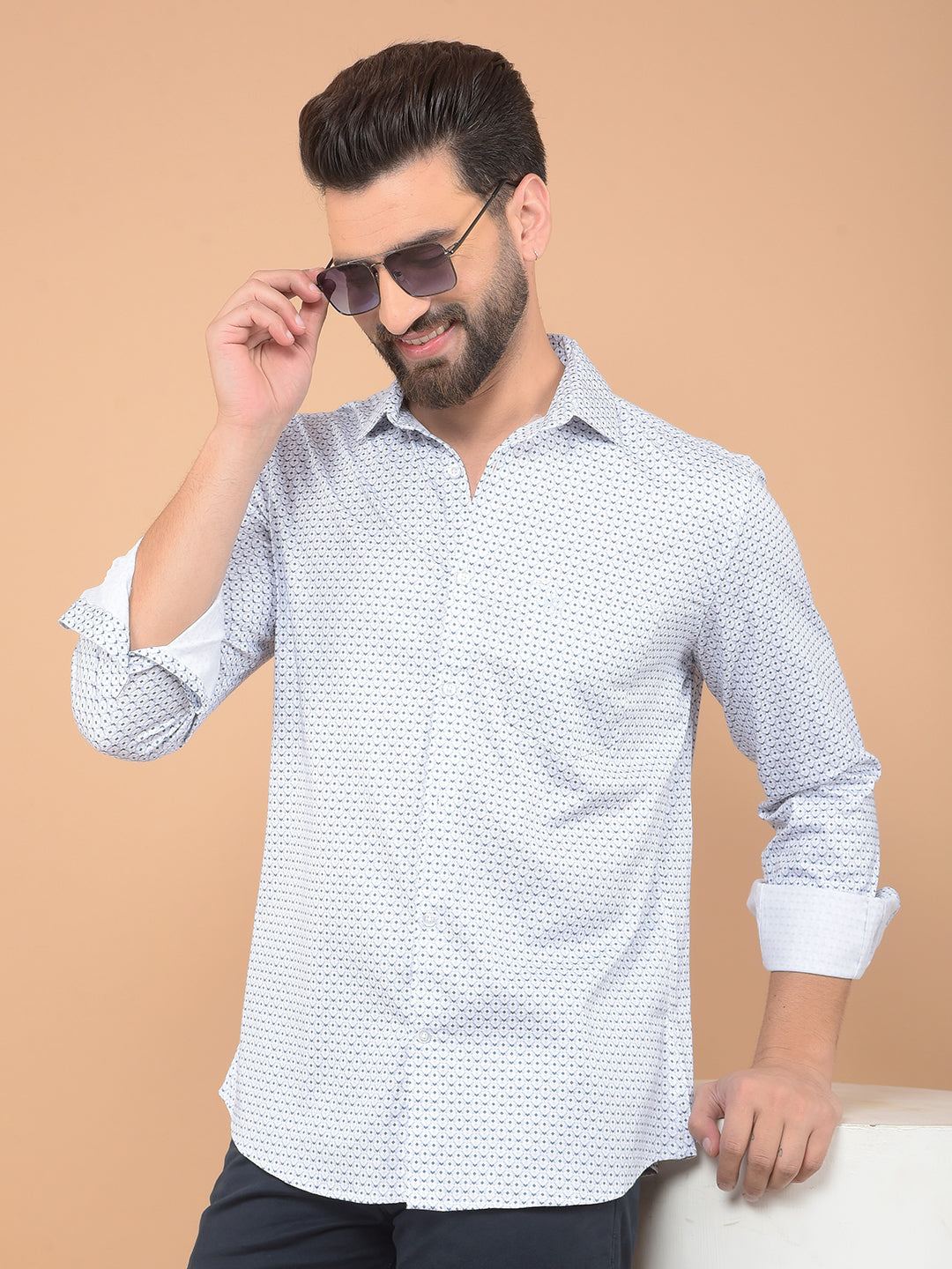 Blue Printed Shirt-Men Shirts-Crimsoune Club