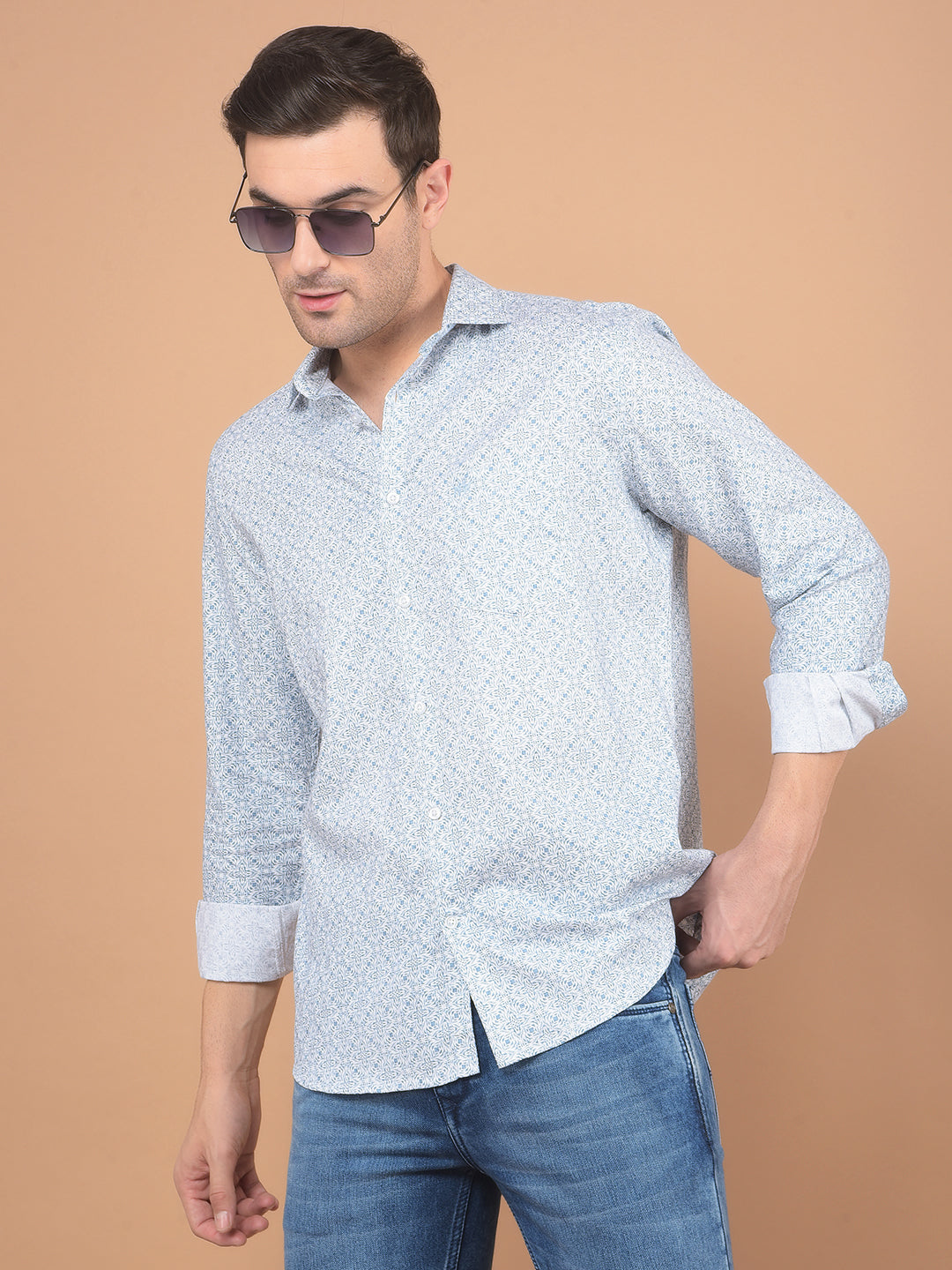 Blue Printed 100% Cotton Shirt-Men Shirts-Crimsoune Club