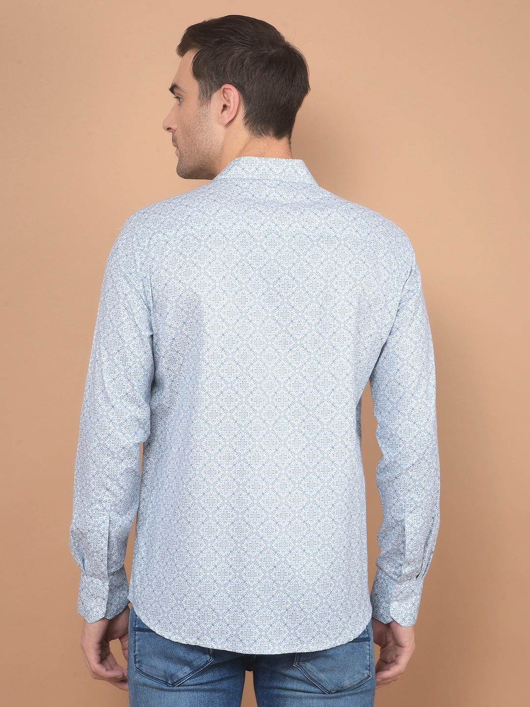 Blue Printed 100% Cotton Shirt-Men Shirts-Crimsoune Club