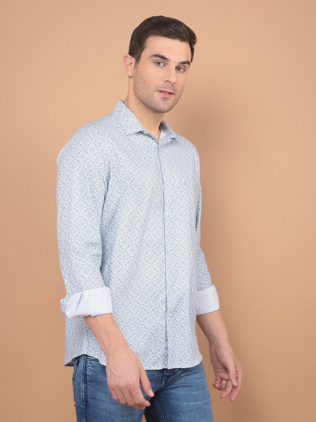 Blue Printed 100% Cotton Shirt-Men Shirts-Crimsoune Club