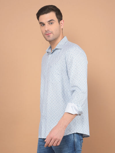 Blue Printed 100% Cotton Shirt-Men Shirts-Crimsoune Club