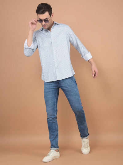 Blue Printed 100% Cotton Shirt-Men Shirts-Crimsoune Club