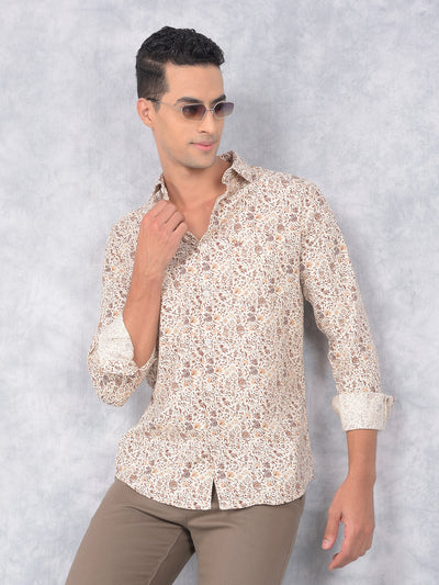 Brown Floral Print 100% Cotton Shirt-Men Shirts-Crimsoune Club