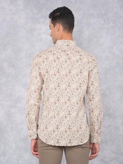 Brown Floral Print 100% Cotton Shirt-Men Shirts-Crimsoune Club