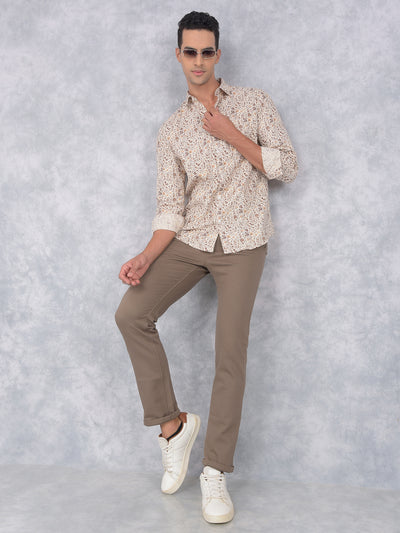 Brown Floral Print 100% Cotton Shirt-Men Shirts-Crimsoune Club