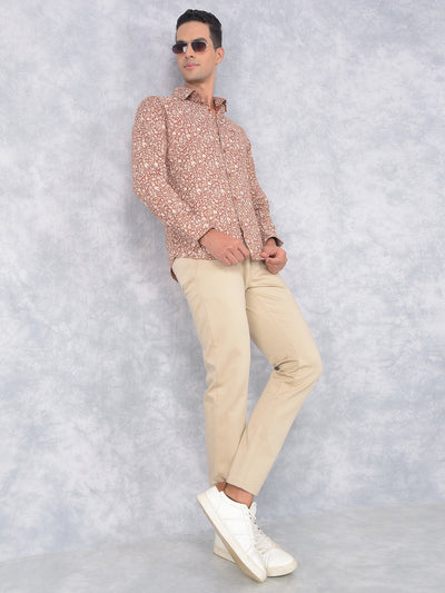 Brown Floral Print 100% Cotton Shirt-Men Shirts-Crimsoune Club