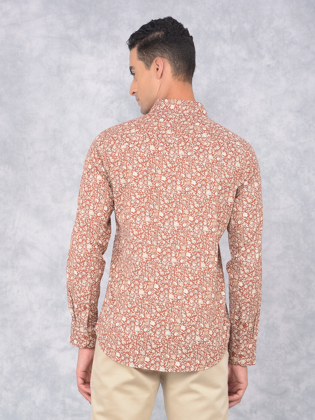 Brown Floral Print 100% Cotton Shirt-Men Shirts-Crimsoune Club