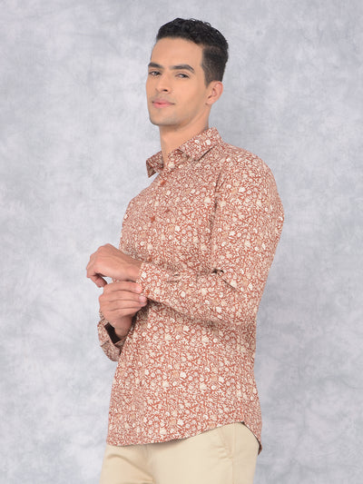 Brown Floral Print 100% Cotton Shirt-Men Shirts-Crimsoune Club