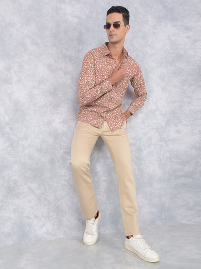 Brown Floral Print 100% Cotton Shirt-Men Shirts-Crimsoune Club