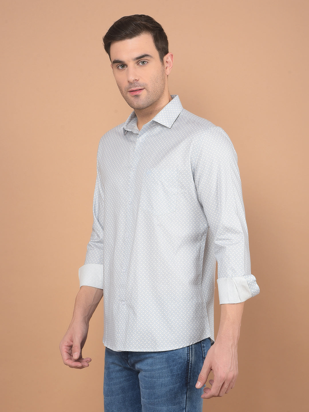 Blue Printed 100% Cotton Shirt-Men Shirts-Crimsoune Club