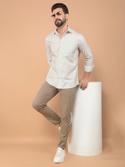 Beige Printed 100% Cotton Shirt-Men Shirts-Crimsoune Club