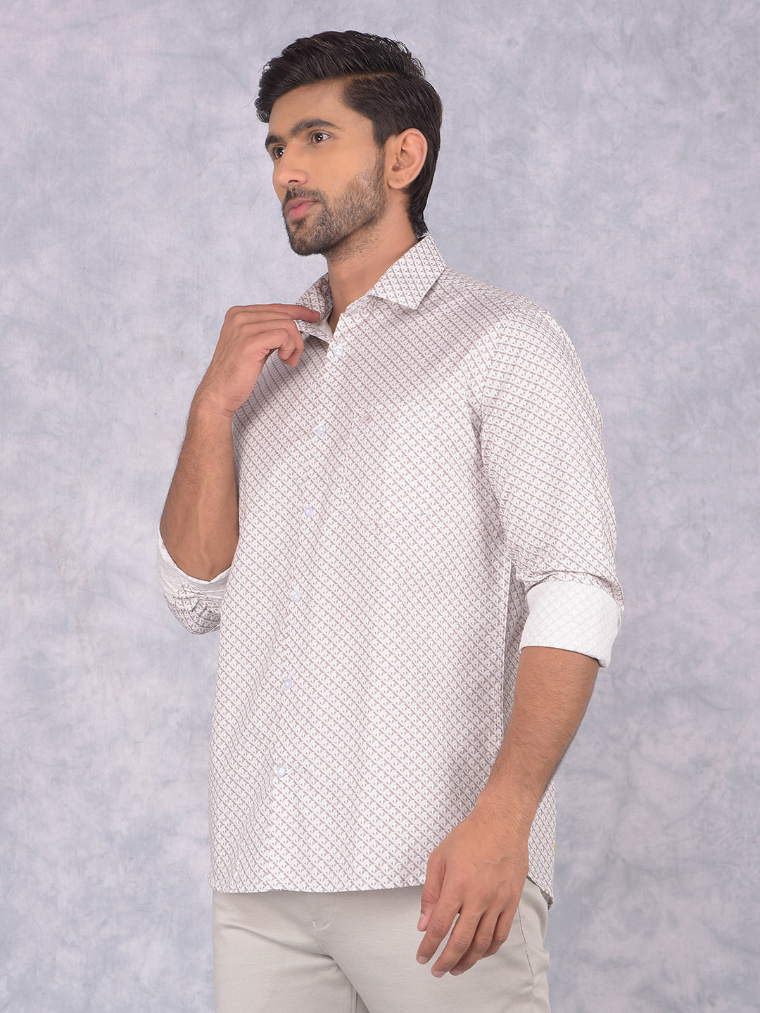 Brown Printed 100% Cotton Shirt-Men Shirts-Crimsoune Club