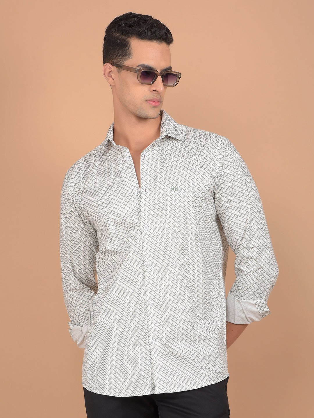 Green Printed 100% Cotton Shirt-Men Shirts-Crimsoune Club