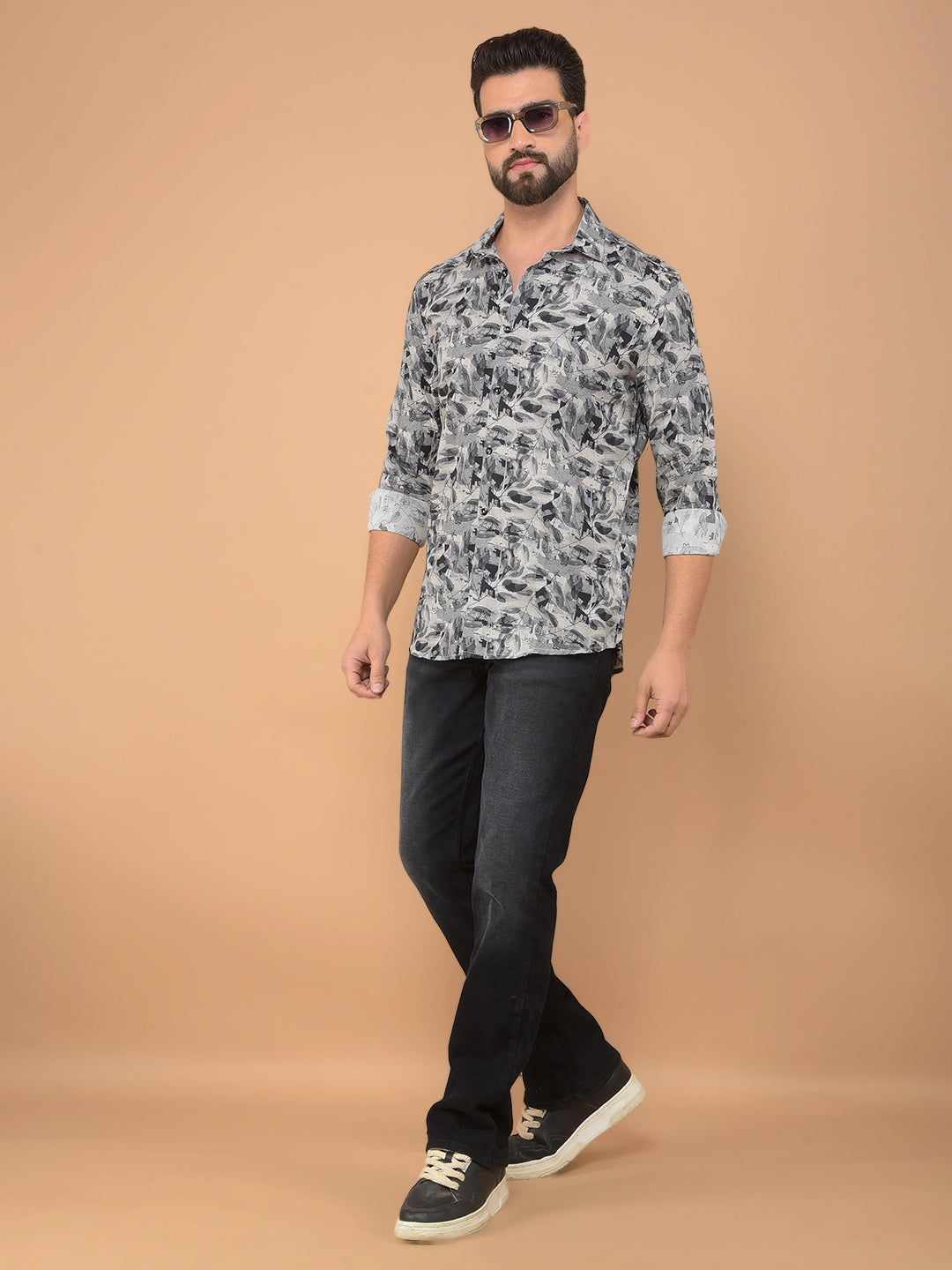 Grey Floral Print Shirt-Men Shirts-Crimsoune Club