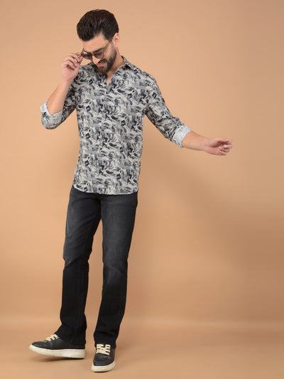 Grey Floral Print Shirt-Men Shirts-Crimsoune Club