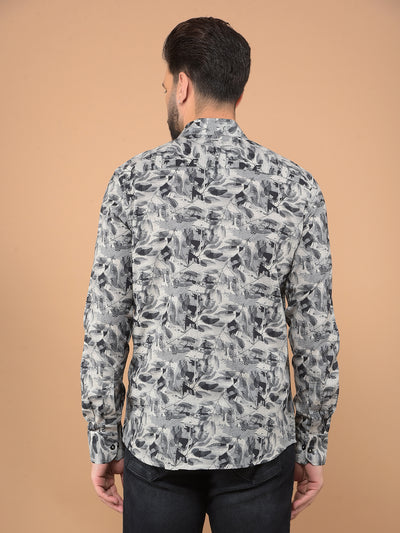 Grey Floral Print Shirt-Men Shirts-Crimsoune Club