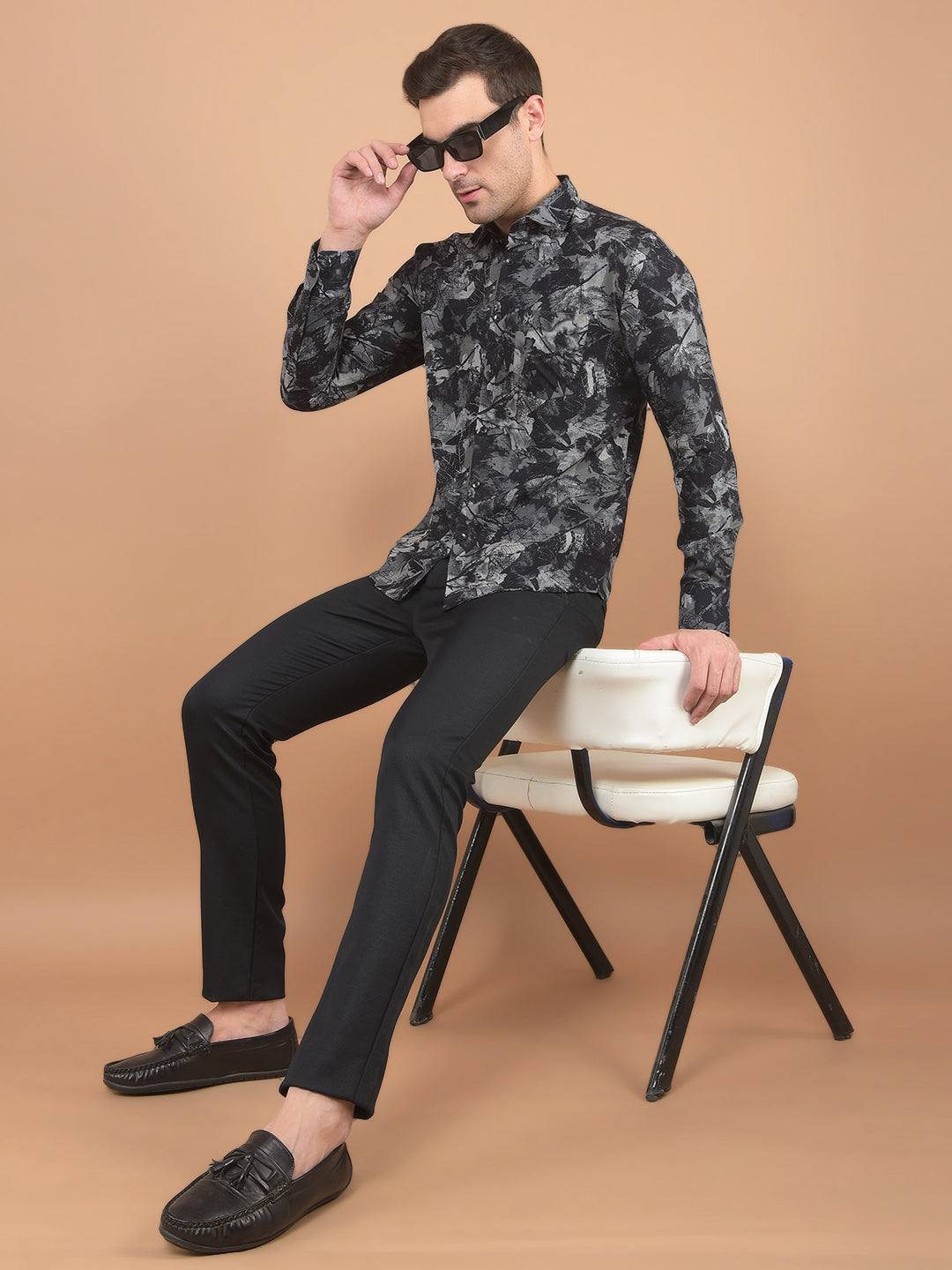 Black Floral Print Shirt-Men Shirts-Crimsoune Club