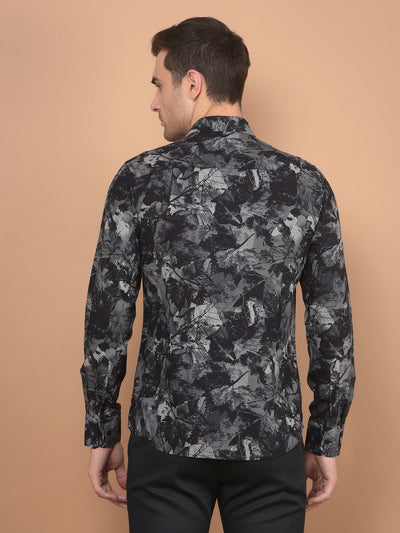 Black Floral Print Shirt-Men Shirts-Crimsoune Club