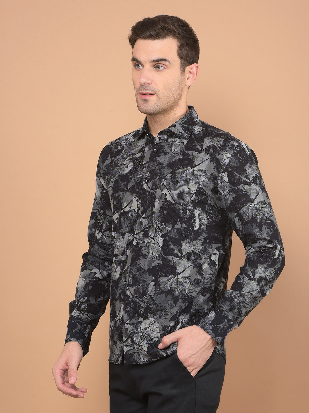 Black Floral Print Shirt-Men Shirts-Crimsoune Club