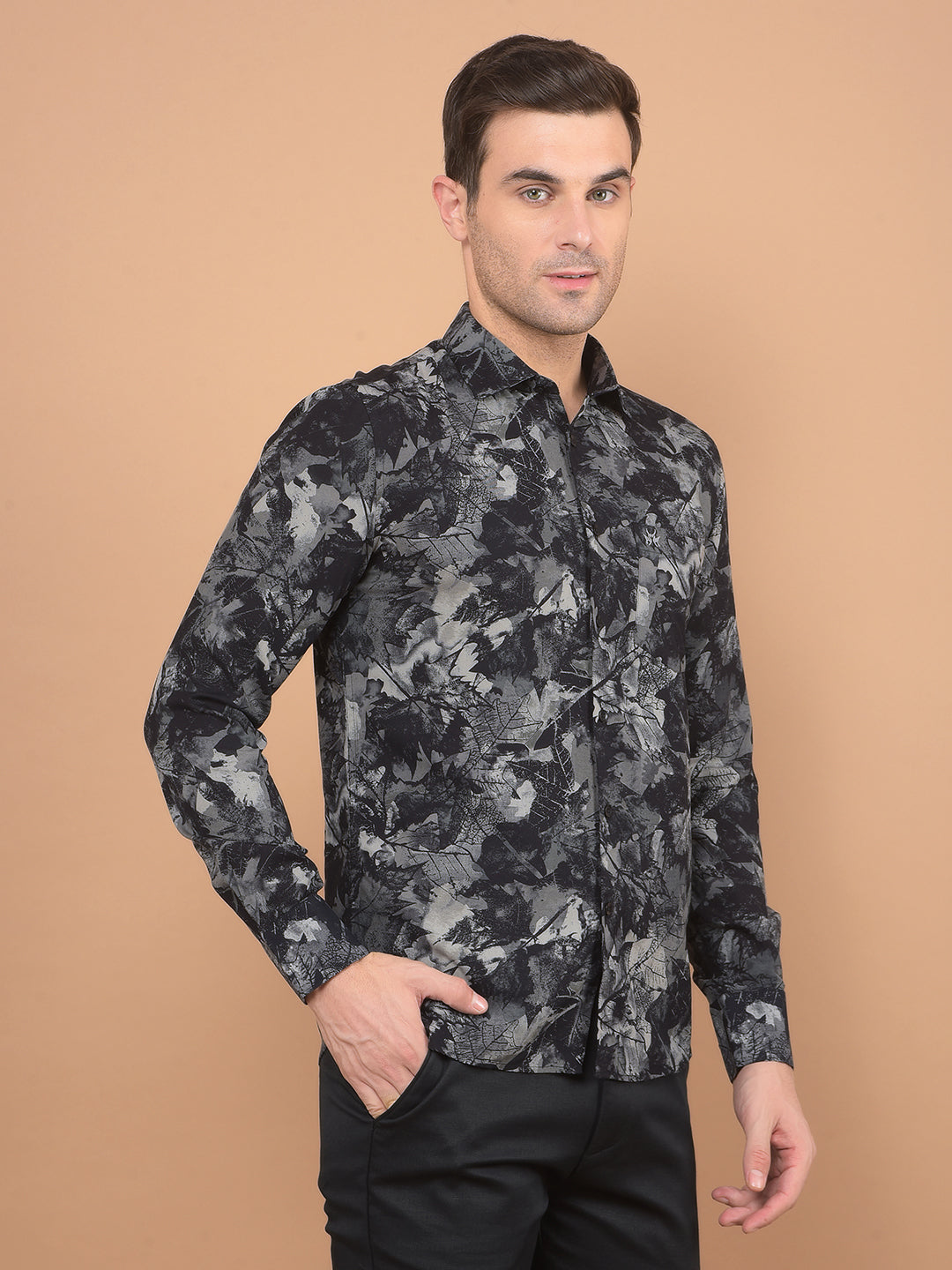 Black Floral Print Shirt-Men Shirts-Crimsoune Club