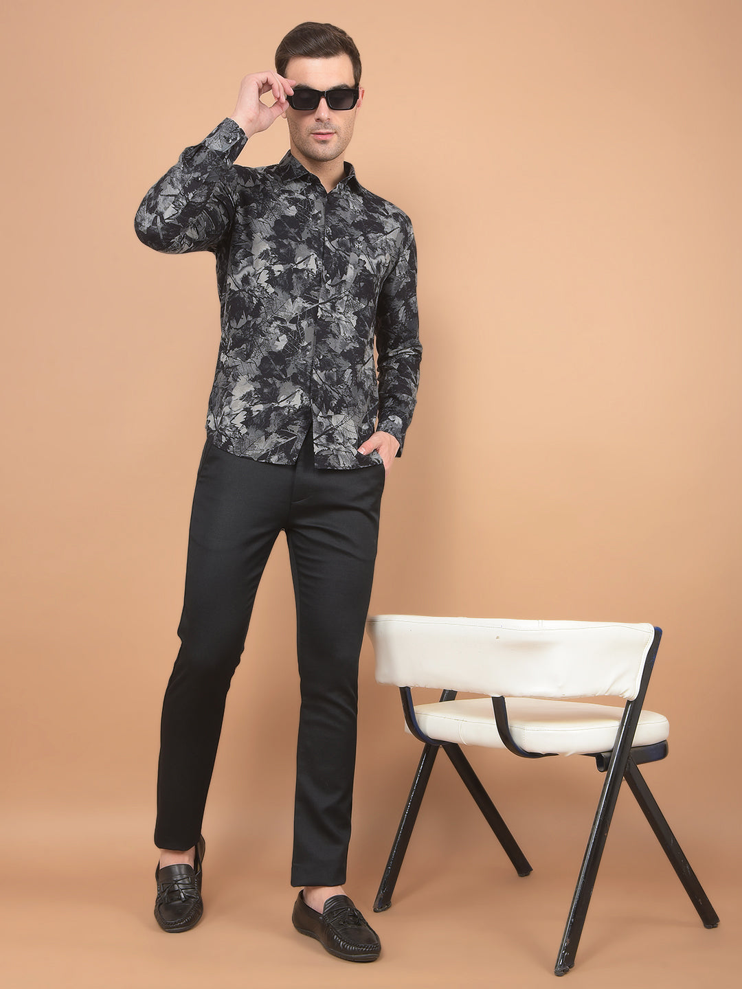 Black Floral Print Shirt-Men Shirts-Crimsoune Club