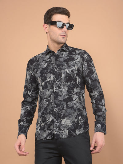 Black Floral Print Shirt-Men Shirts-Crimsoune Club