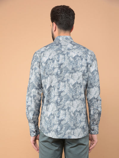 Grey Printed 100% Cotton Shirt-Men Shirts-Crimsoune Club