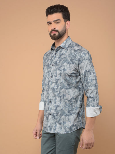 Grey Printed 100% Cotton Shirt-Men Shirts-Crimsoune Club