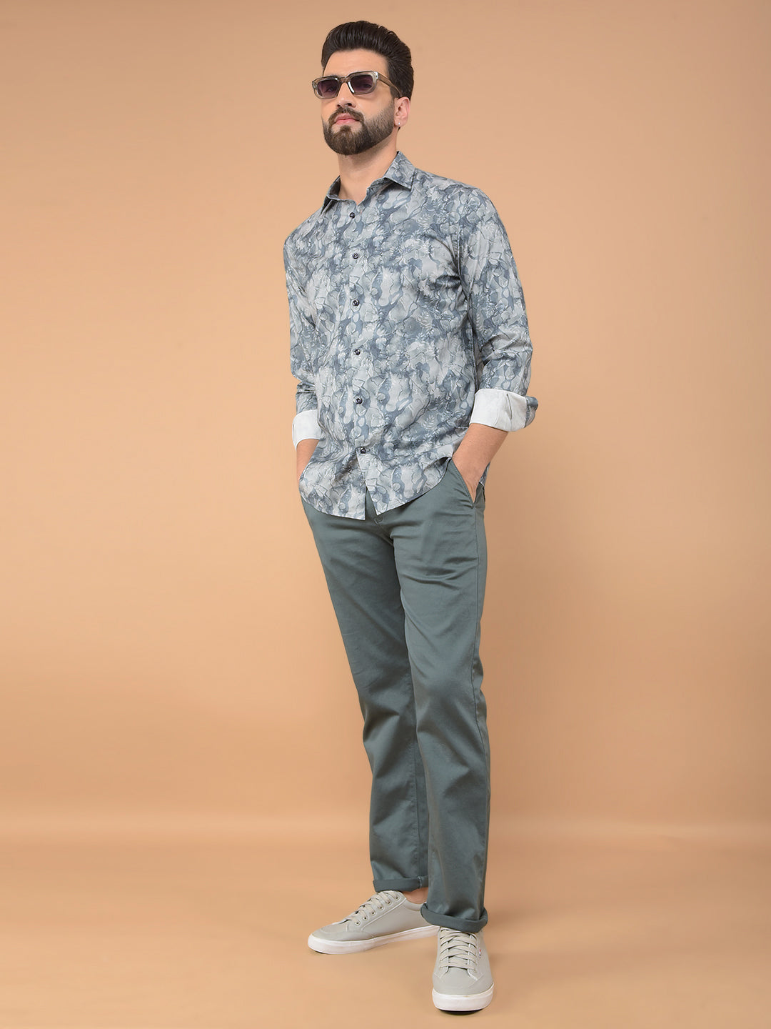 Grey Printed 100% Cotton Shirt-Men Shirts-Crimsoune Club