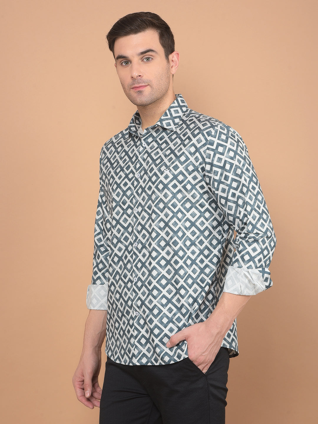 Grey Printed 100% Cotton Shirt-Men Shirts-Crimsoune Club